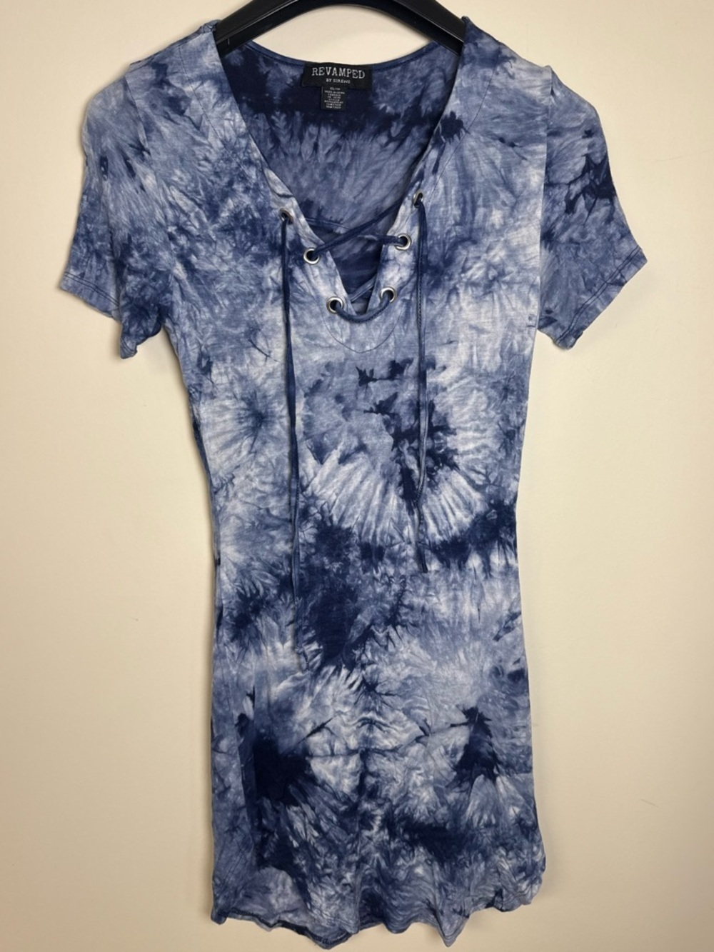 Revamped by Sirens Tie-Dye Lace-Up Mini Dress | Blue Bodycon Festival Y2K Style
